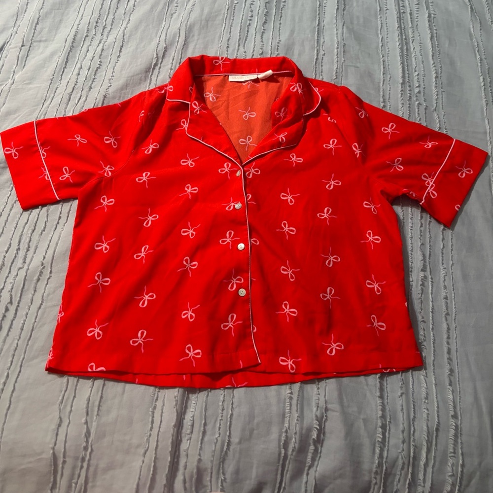 Shabby Chic Pajama Set – Size Small – Red With Pink Bows